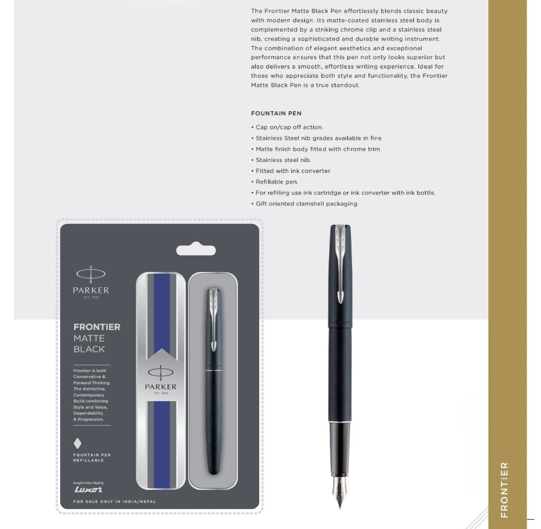 Frontier Matte Black Fountain Pen with Chrome Trim